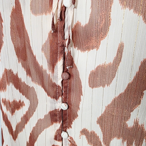 Sheer Women's Ruffle-Neck Button Front Blouse - Cream & Rust - Picture 4 of 9